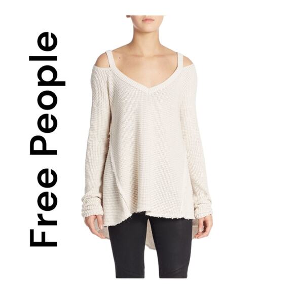 Free People Tops - Free people womens xs oversized cold shoulder waffle knit top shirt long sleeve